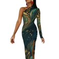 thumbnail image 1 of Unique Peacock Feather Long Dress Female Colorful Print Party Maxi Dress Spring Kawaii Bodycon Dresses Side Split Custom Clothes, 1 of 5