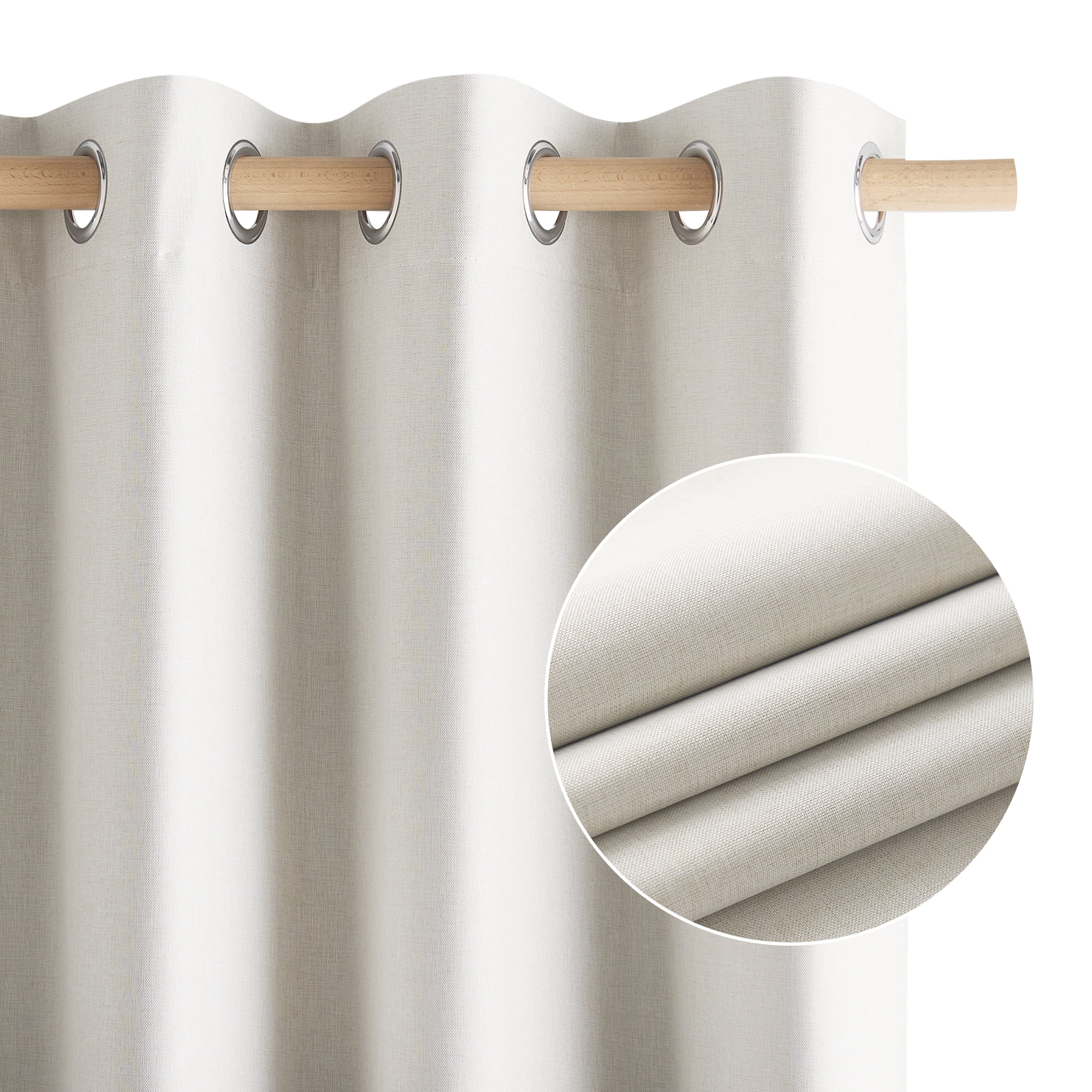 NICETOWN 100% Blackout Curtain Extra Long Faux Linen Noise Reducing Solid Modern Privacy Drapes, W52 x L102, Cream, Set of 2