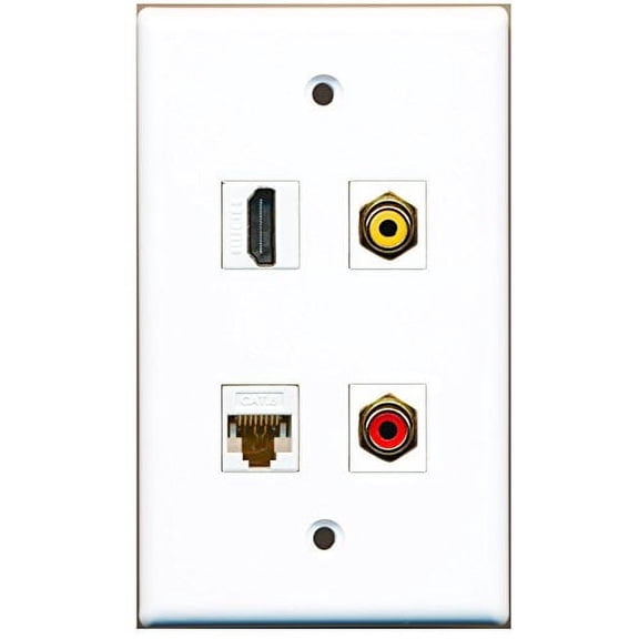RiteAV - 1 Port HDMI 1 Port RCA Red 1 Port RCA Yellow 1 Port Cat6 Ethernet White Wall Plate