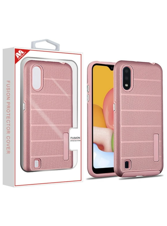 For Samsung Galaxy A01 Case, by Insten Dots Textured Fusion Dual Layer [Shock Absorbing] Hybrid Hard Plastic/Soft TPU Rubber Case Cover compatible with Samsung Galaxy A01, Rose Gold