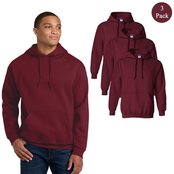 Gildan Men's Pullover Pocket Hoodie, Modern Fit Heavy Blend 3 Pack Hooded Sweatshirt, Garnet, S