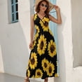 thumbnail image 5 of Sunflower Black Background Womens Night Club Maxi Dress V Neck Sleeveless Bohemia Long Dresses, 5 of 9
