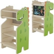 Kidsbuddy Toddler Standing Tower, Adjustable Height Toddler Kitchen Stool Helper with Blackboard, Dinosaur Kids Kitchen Step Stool for Learning New Skills