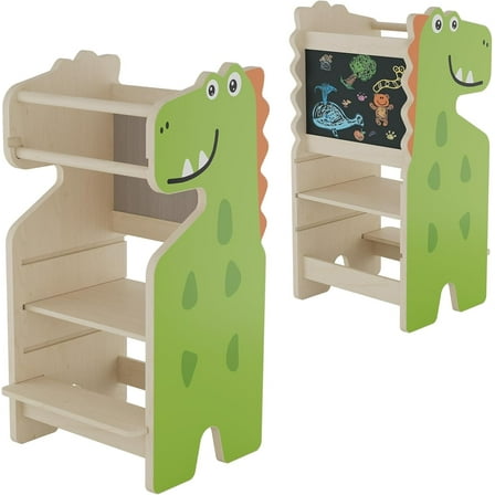 Kidsbuddy Toddler Standing Tower, Adjustable Height Toddler Kitchen Stool Helper with Blackboard, Dinosaur Kids Kitchen Step Stool for Learning New Skills