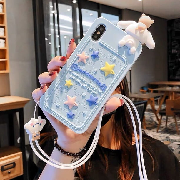 Sanrio-fundas de teléfono con cordón de silicona suave Cinnamonroll Melody para iPhone 11 Pro Max XR XS MAX 8X7 SE 2020, funda anticaída para niña Fivean unisex