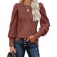 thumbnail image 1 of Top de cuello redondo para mujer, Top de manga larga abombado de Color puro suave y cómodo a la moda para oficina diaria Color caramelo XL, 1 of 6