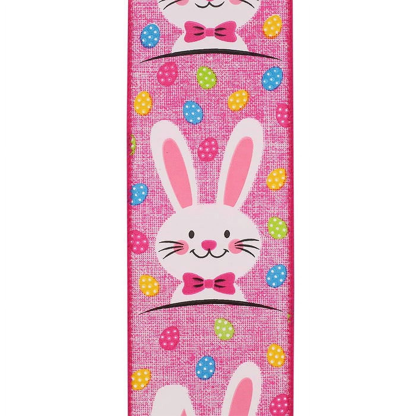 JAM Paper Easter Ribbon, Bunny & Eggs, Pink, 2 1/2in x 10yd, 1 Pack