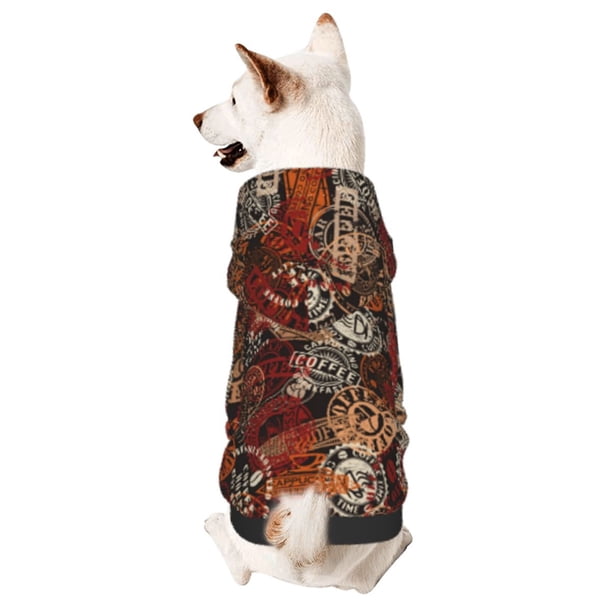 Fotbe Coffee Stamp Sudadera con Estampado para Perros Pequeños – Suéter con Capucha para Mascotas, Tela Suave de Forro Polar con Bolsillo-Small