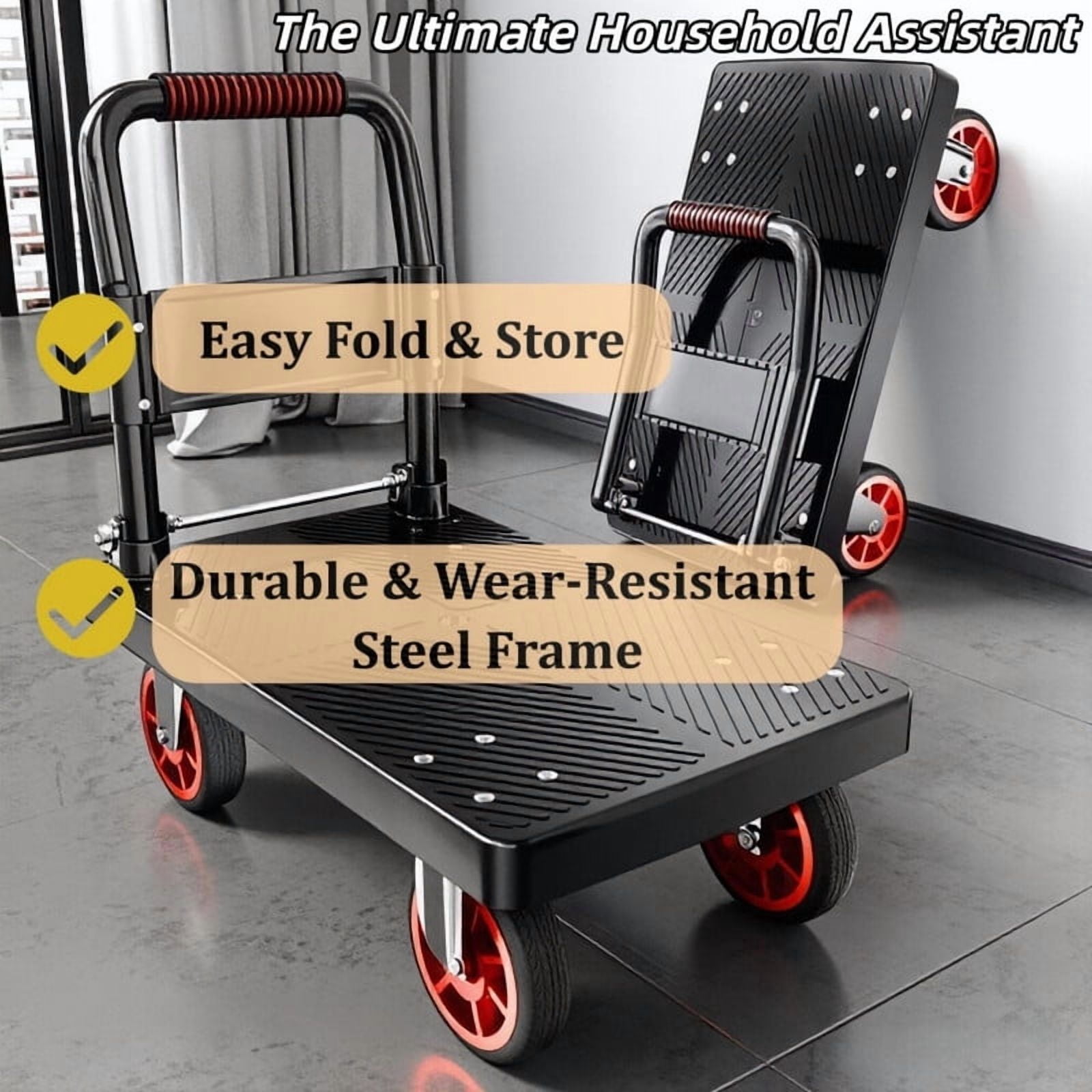 450lbs Capacity Folding Hand Truck, Heavy Duty Steel Utility Rolling Cart, Portable Moving Hand Dolly Cart