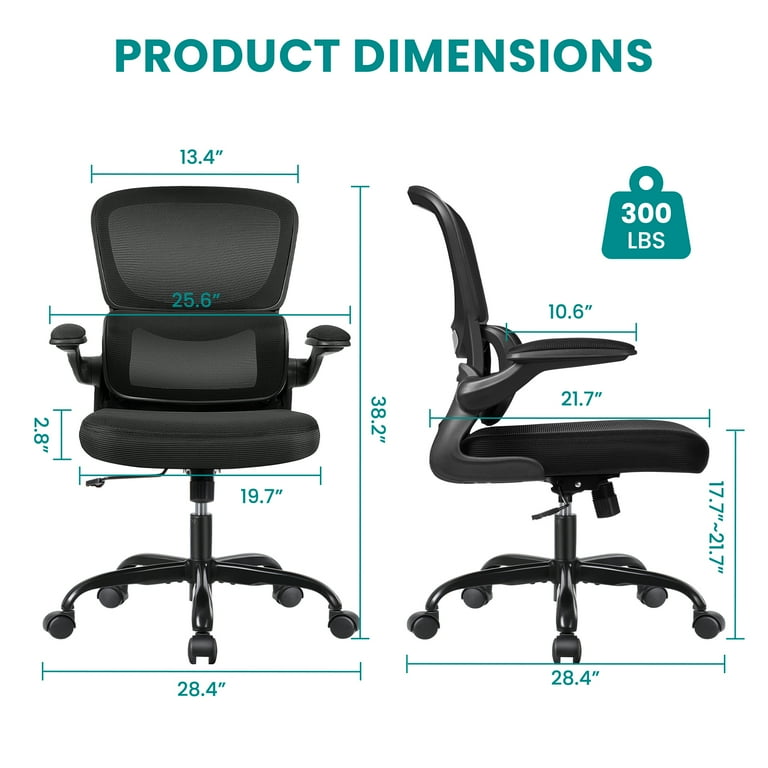 Office Chair, Ergonomic Desk Chair with Lumbar Support and Adjustable  Armrests, Breathable Mesh Mid Back Computer Chair, Reclining Task Chair for  Home Office 