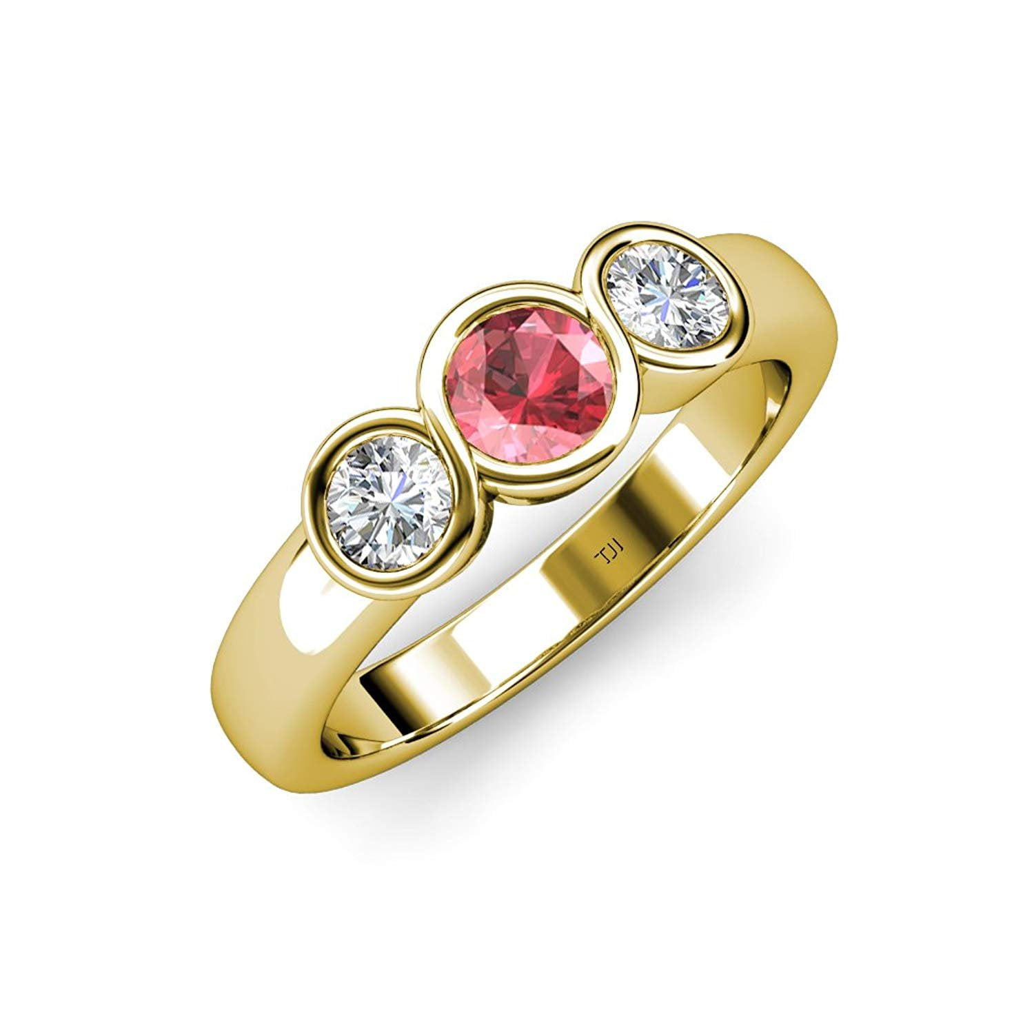 Pink Tourmaline and Diamond (SI2-I1, G-H) Infinity Three Stone Ring 1.07 ct tw in 14K Yellow Gold.size 5.0 by TriJewels