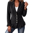 thumbnail image 3 of Dzrciro Corduroy Jacket Women, Plus Size Long Sleeve Lapel Button Gray Blazer Jacket with Ruffle Hem and Lace Cuffs, Elegant Fall Outerwear Jacket L, 3 of 8