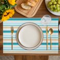 thumbnail image 4 of Teal Khaki Striped Placemats Set of 4, Farmhouse Stripes Modern Abstract Art Placemats for Dining Table, Place Mats for Kitchen Tabletop, Waterproof Wipeable Dining Table Mats Set, 4 of 9