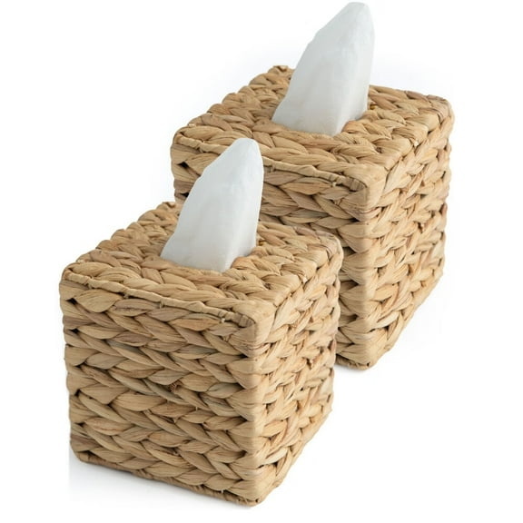 Tissue Box Cover Water Hyacinth Tissue Box Sqaure Tissue Holder Woven Tissue Cover Wicker Cube Tissue Box Holder for Bathroom Toilet Table Desk Home Office Car