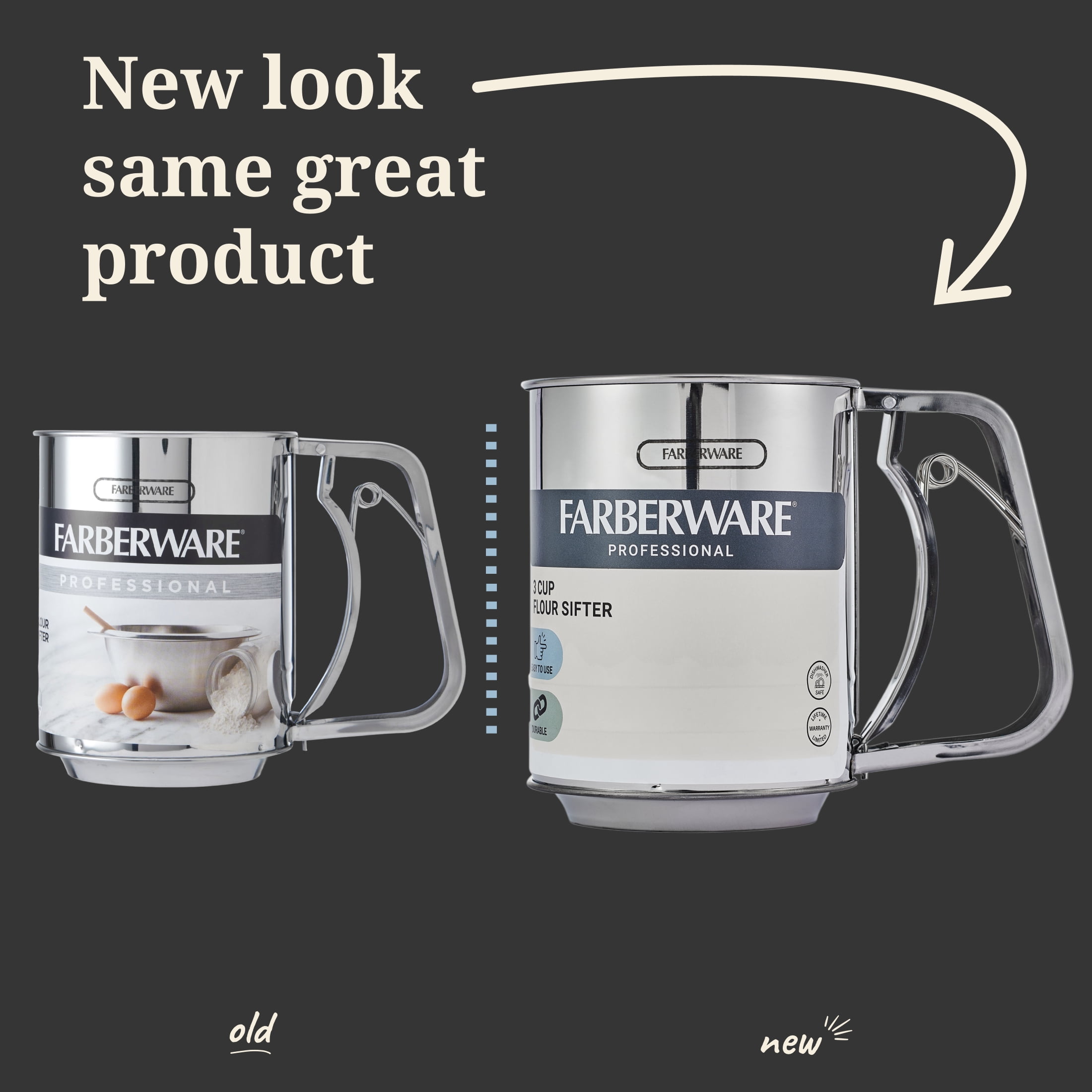 Farberware Professional Stainless Steel 3 Cup Flour Sifter with One-Hand Operation
