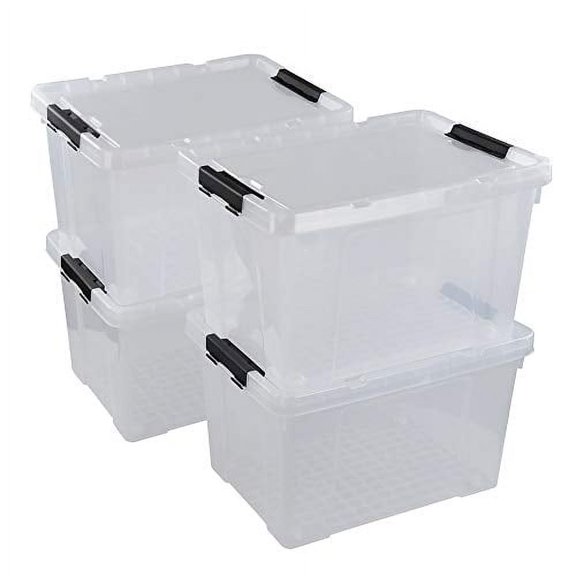 Pekky 50 Quart Clear Storage Containers/Bins with Lid,Wheels and Latching Handles, Large Rolling Storage Plastic Box Tote(4Packs)