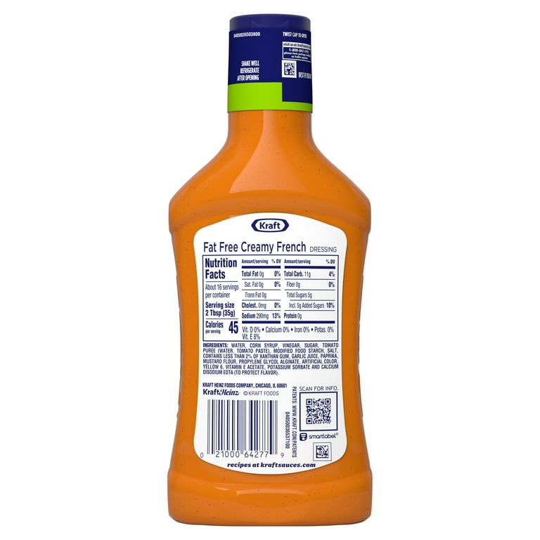 Kraft Creamy French Fat Free Dressing 16 fl oz Bottle, Rich Thick Flavor for Salads Dips - Walmart.com Kraft Creamy French Fat Free Dressing 16 fl oz Bottle, Rich Thick Flavor for Salads Dips - Walmart.com