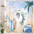 thumbnail image 3 of Mermaid Shower Curtain, Summer Beach Surfboard Seagull Mermaid Theme Waterproof Fabric Bathroom Curtains, Green and Yellow Beach Bathroom Shower Curtain with 12PCS Hooks, 70X70IN, 3 of 6
