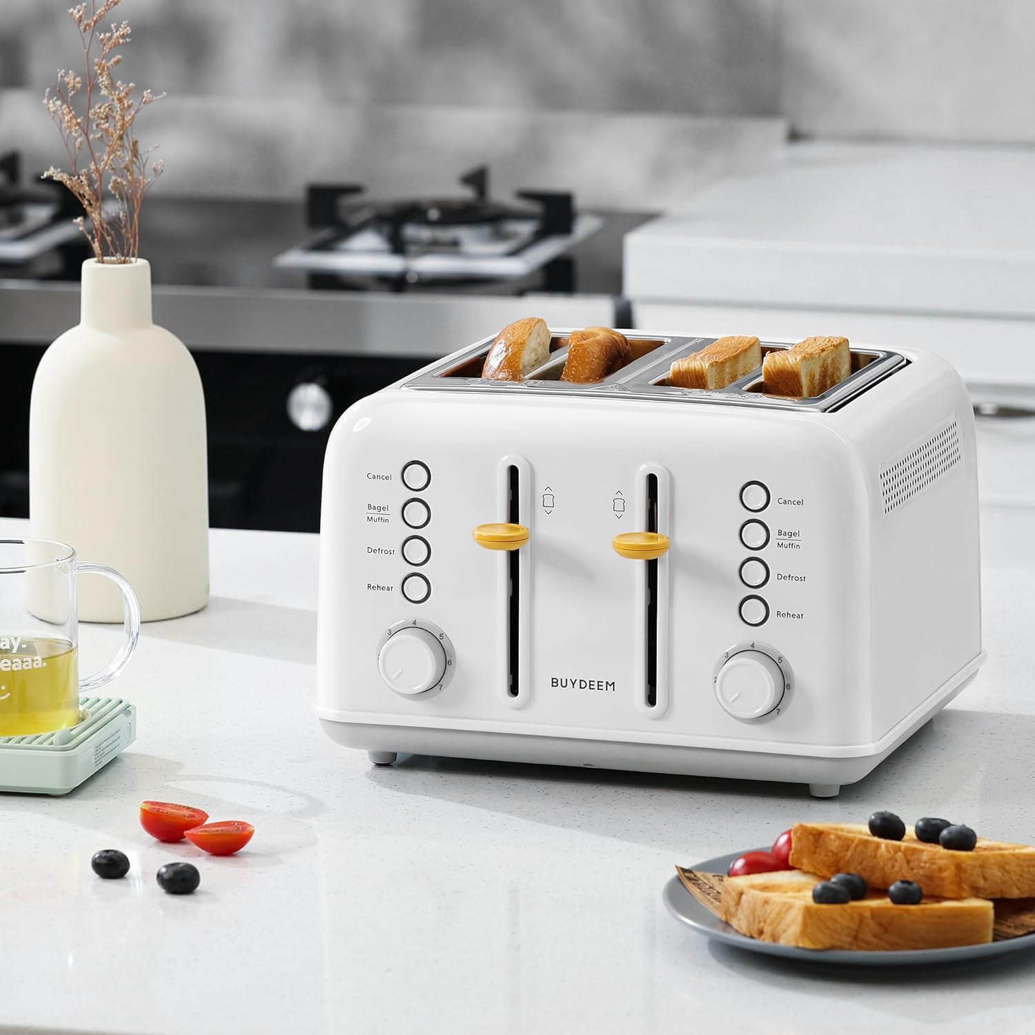 DT620 2-Slice Toaster, Extra Wide Slots, Retro Stainless Steel with High Lift Lever, Bagel and Muffin Function, Removal Crumb Tray, 7-Shade Settings,Cozy Greenish