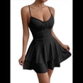 thumbnail image 1 of Vestido Mini de Fiesta Corto con Tirantes Finos y Lazo en la Espalda para Mujer, con Volantes Escalonados, Corte en A, y Ajustado. Negro M, 1 of 9