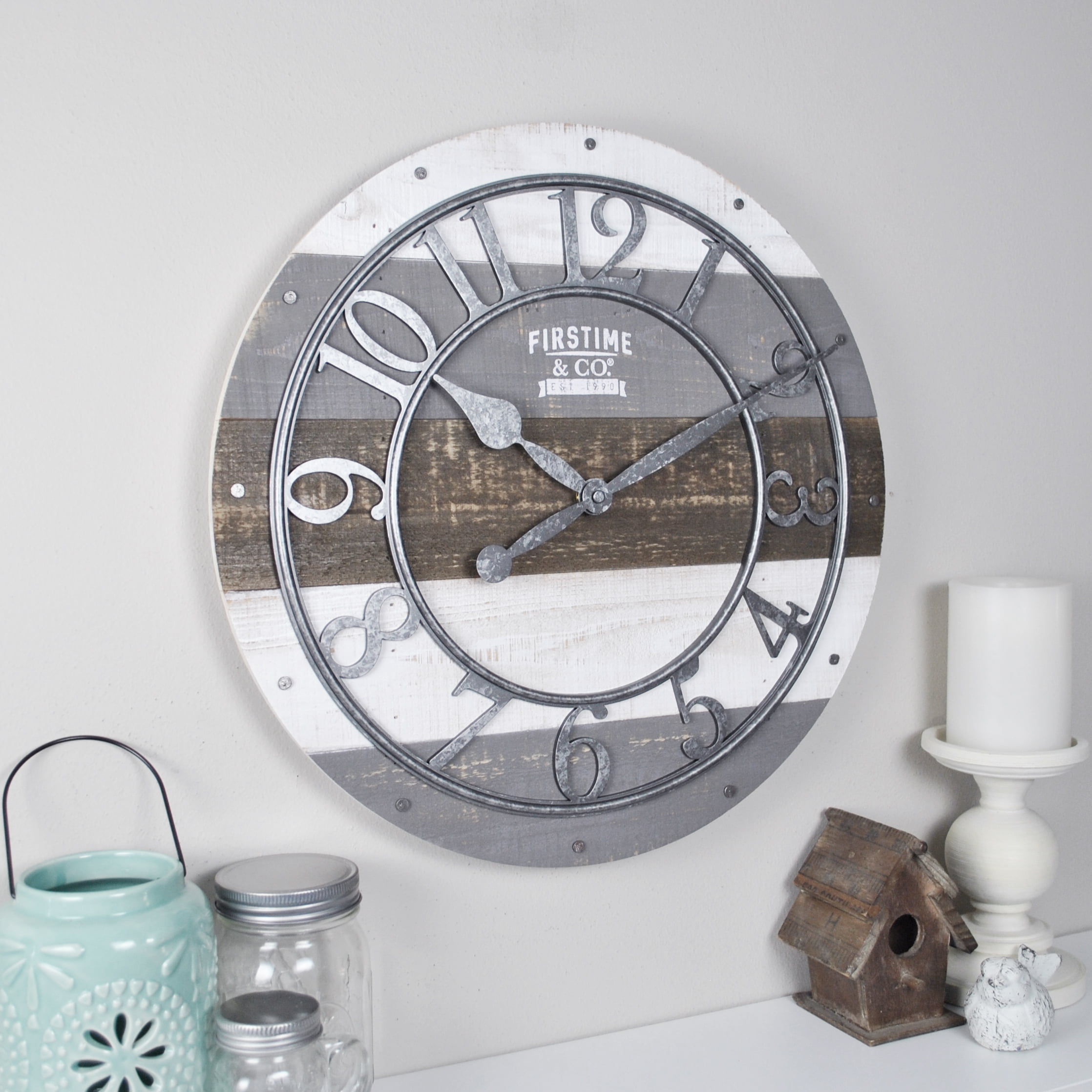 FirsTime & Co.® Shabby Farmhouse Wood 16" Wall Clock, Gray, 16 in