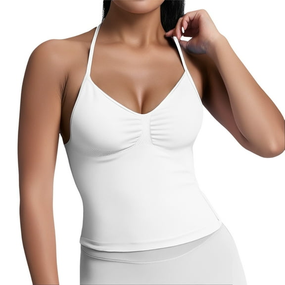 QHFBli Workout Tops for Women Racerback Basic Tank Summer 2025 Camisole V Neck Slim Fit Ribbed Sleeveless