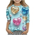 thumbnail image 2 of VKOYWKM Girls Valentine Tops Love Heart Graphic Blouses 3/4 Sleeve Crew Neck Romantic Holiday Tees, 2 of 5