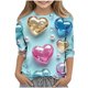 thumbnail image 2 of Blusas y camisas de cuello redondo y manga larga para niños, blusas/camisas de poliéster con estampado de corazones, mangas 3/4 y cuello redondo, elegantes e informales., 2 of 5