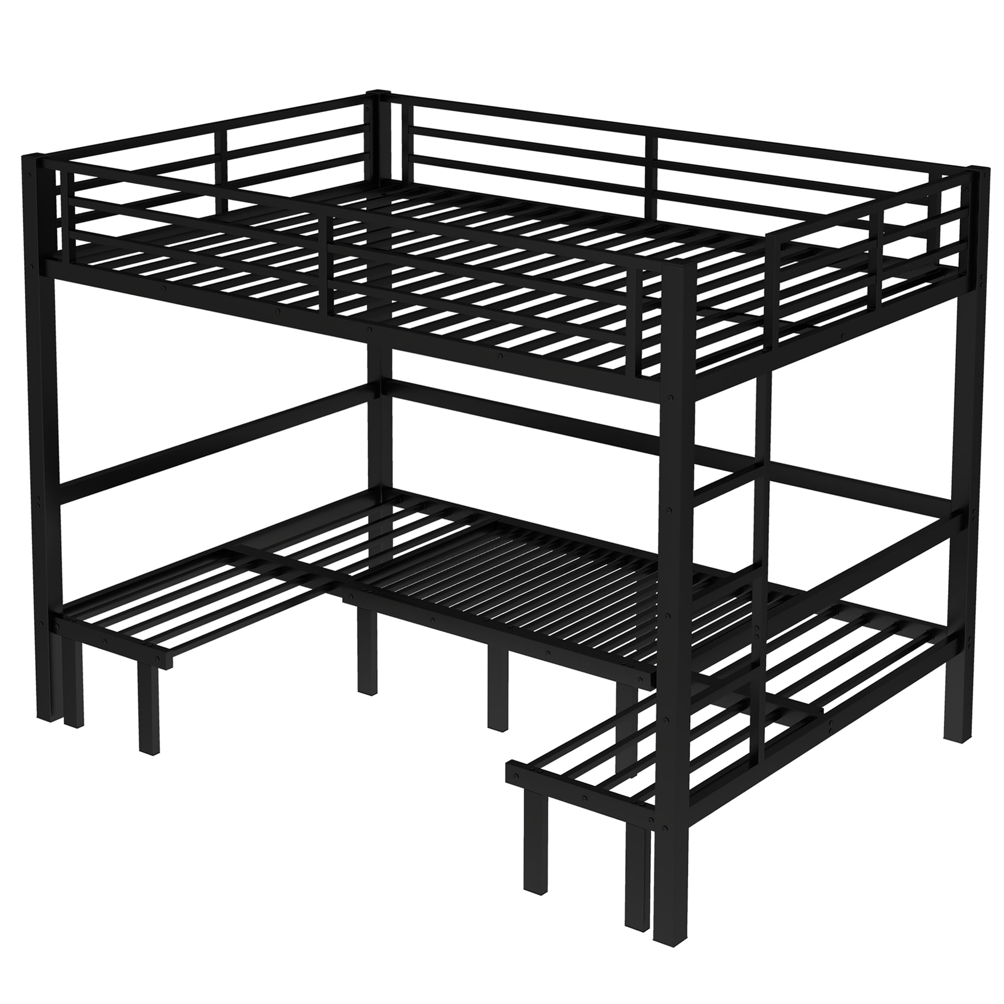 Mintazer Queen Over Queen Metal Bunk Bed with Pull-Out Lower Bed & Guardrails for Teens Adults Bedroom Dorm, Black