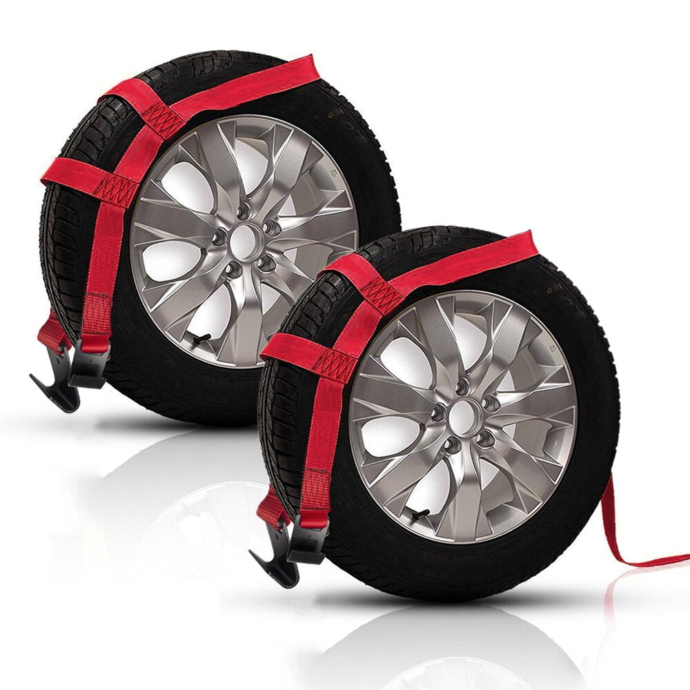2 Pack Tow Dolly Basket Straps with Flat Hooks, Car Wheel Straps（Red