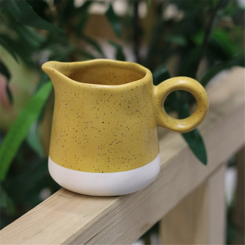 Yellow Stoneware Milk Pitcher With Handle Multi-Use Ceramic Sauce Pot Gravy Boat
