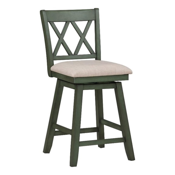 Pemberly Row 24" Farmhouse Wood/Linen Swivel Barstool in Sage Green