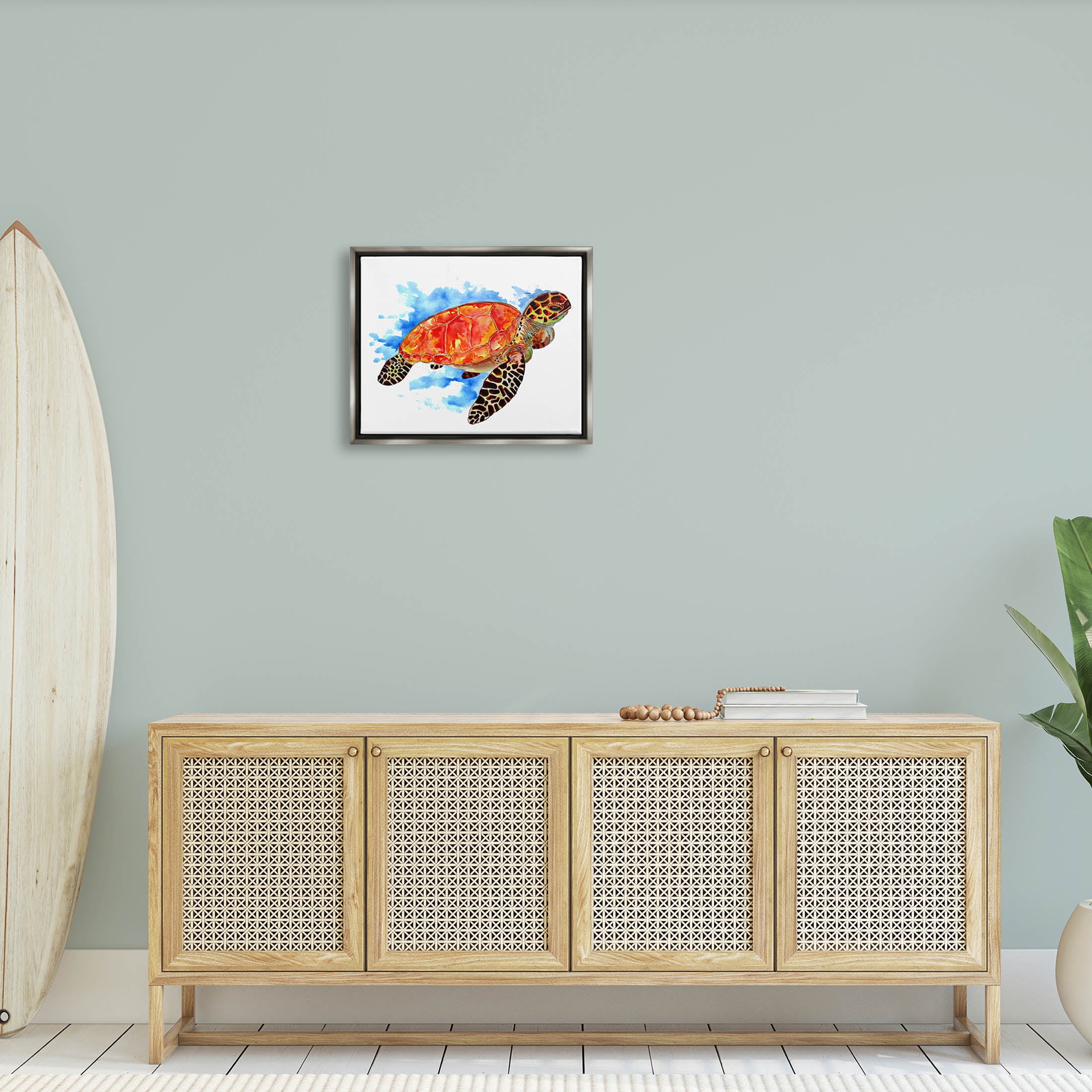 Bold Orange Nautical Turtle Animals & Insects Graphic Art Luster Gray Framed Art Print Wall Art