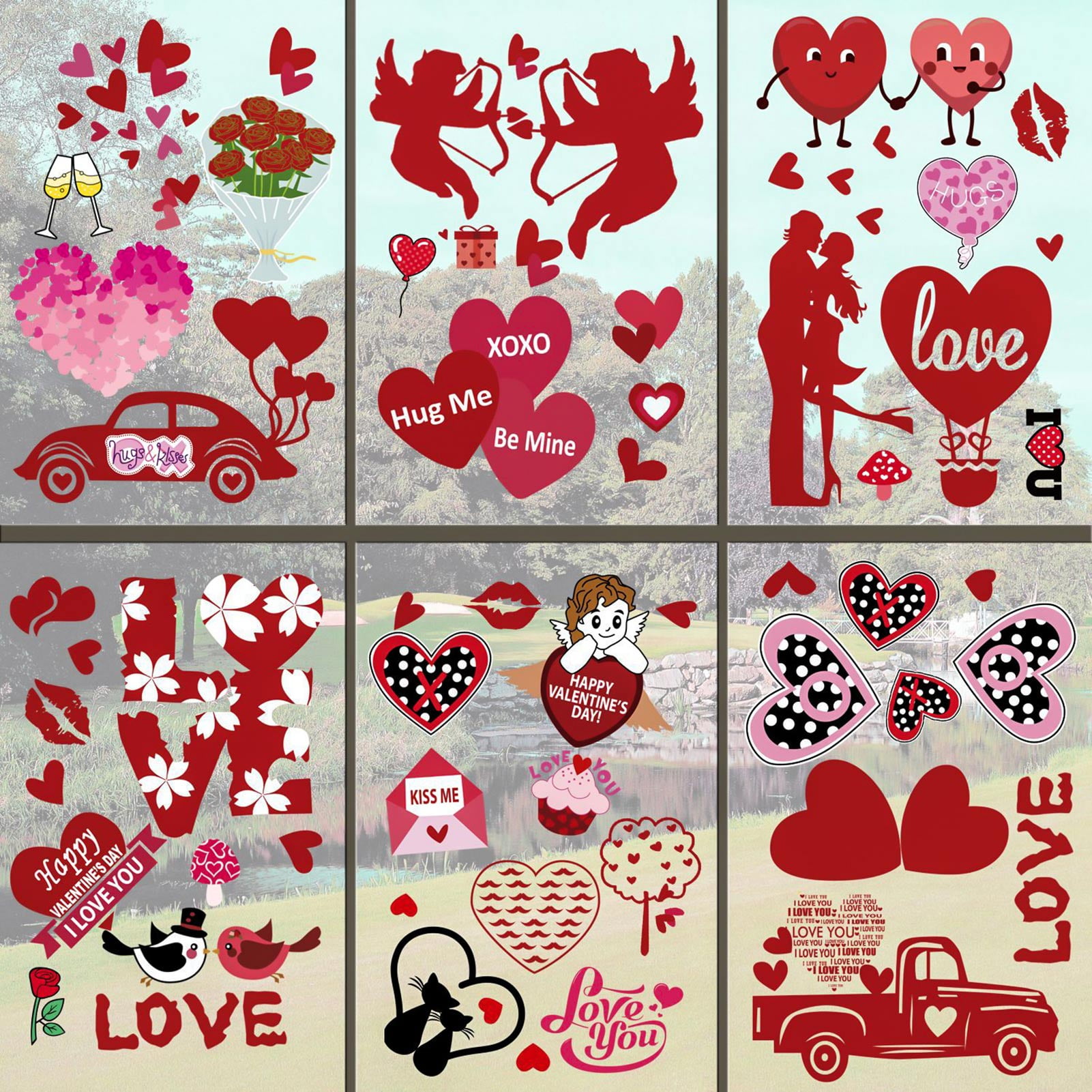 Valentine's "Big Love and Hearts" Gel Window Clings Decoration 