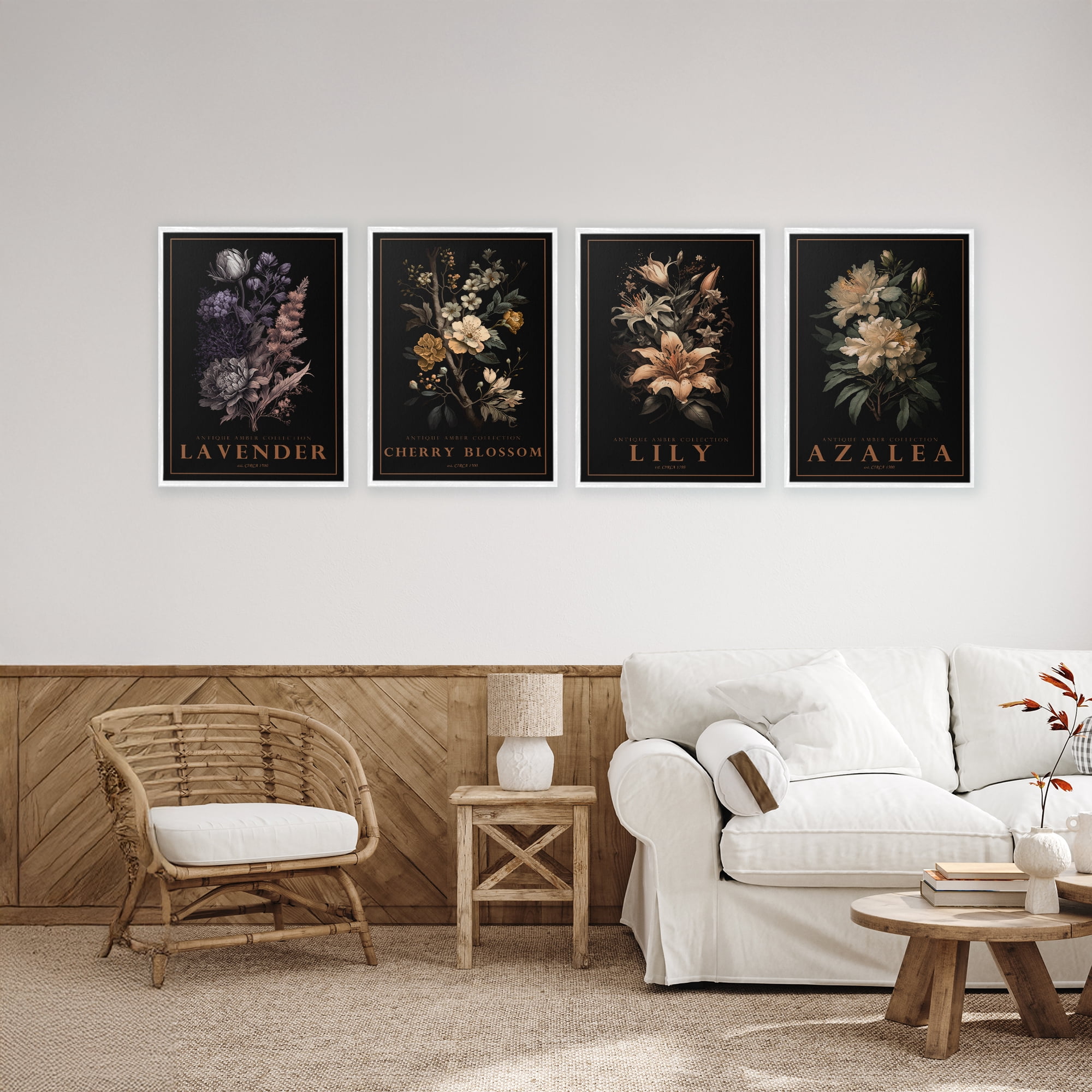 Stupell Industries Antique Varied Botanical Blooms 4 Piece White Framed Giclee Art Set, design by Chris Giampietro