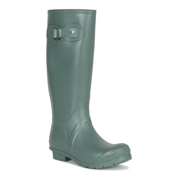 Women Side Buckle Knee High Rubber Rain Boot 18972
