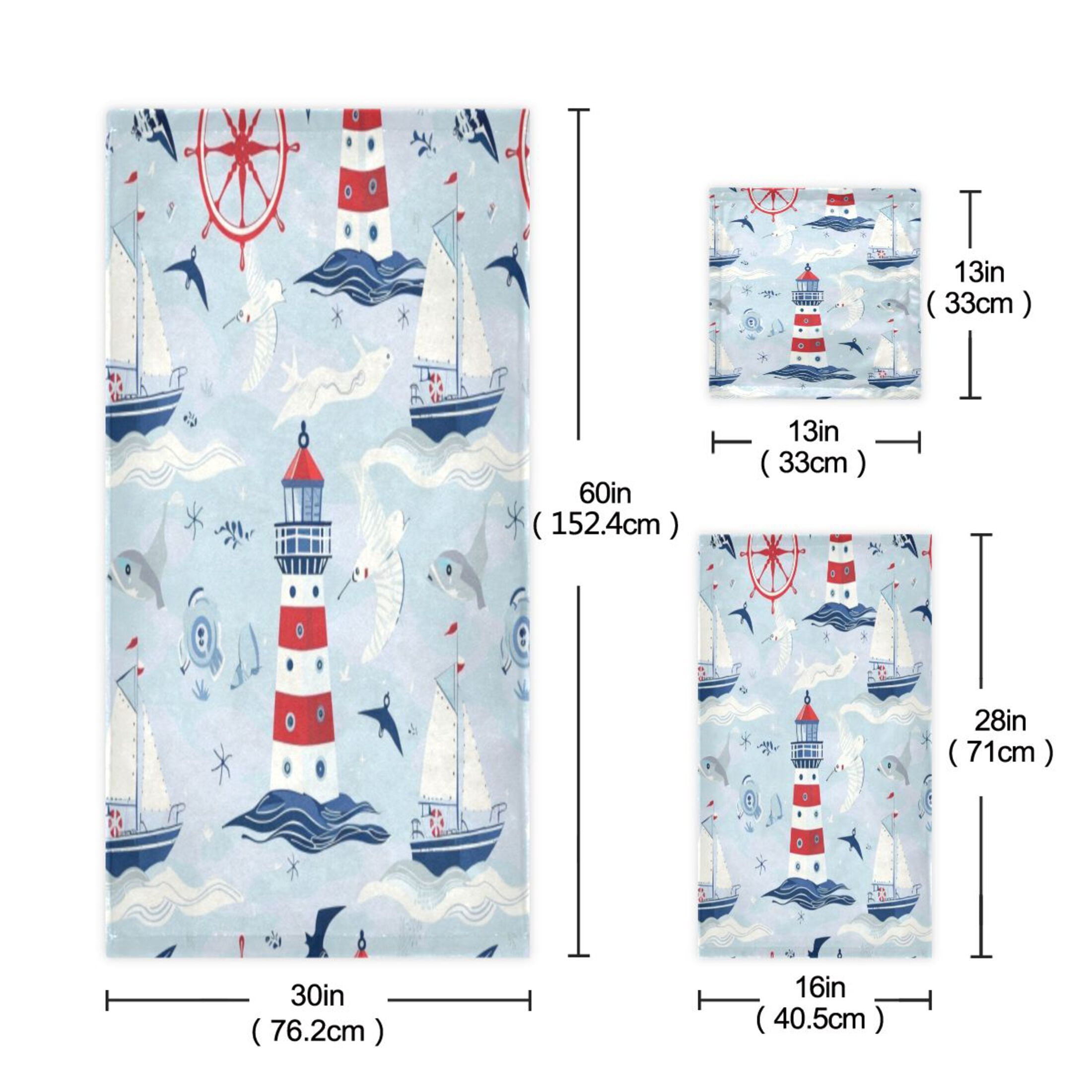 Three-Piece Towel Set Face Towel Towel Set Hand Towel Bath Towel Cotton Bath Towels Bath Towel Sets Hand Bath Towels Cartoon Red Lighthouse