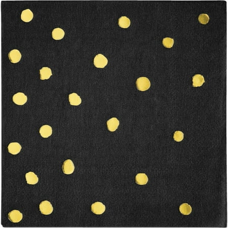 Foil Stamped Black Linen - Creative Converting Toc Black Velvet Foil Beverage Napkin, 3Ply Foil Stamped, 16 ct