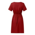 thumbnail image 5 of Dasayo Casual Dresses for Women Wear-to-Work Red Short Sleeve Shirt Dress Mini Solid V Neck Dresses L, 5 of 5