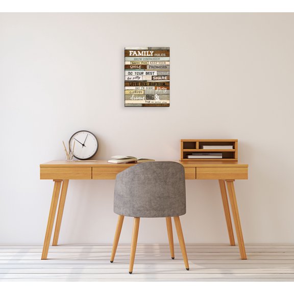 Gango Home Decor Country-Rustic Family Rules; One 12x16in Hand-Stretched Canvas