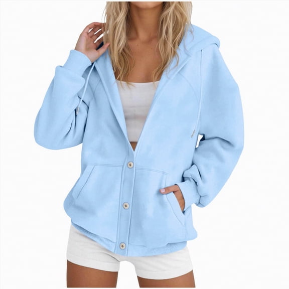 Godom Super Soft Hoodies for Women Long Sleeve Button Down Oversized Sweatshirts Loose Fall Winter Clothing with Pockets