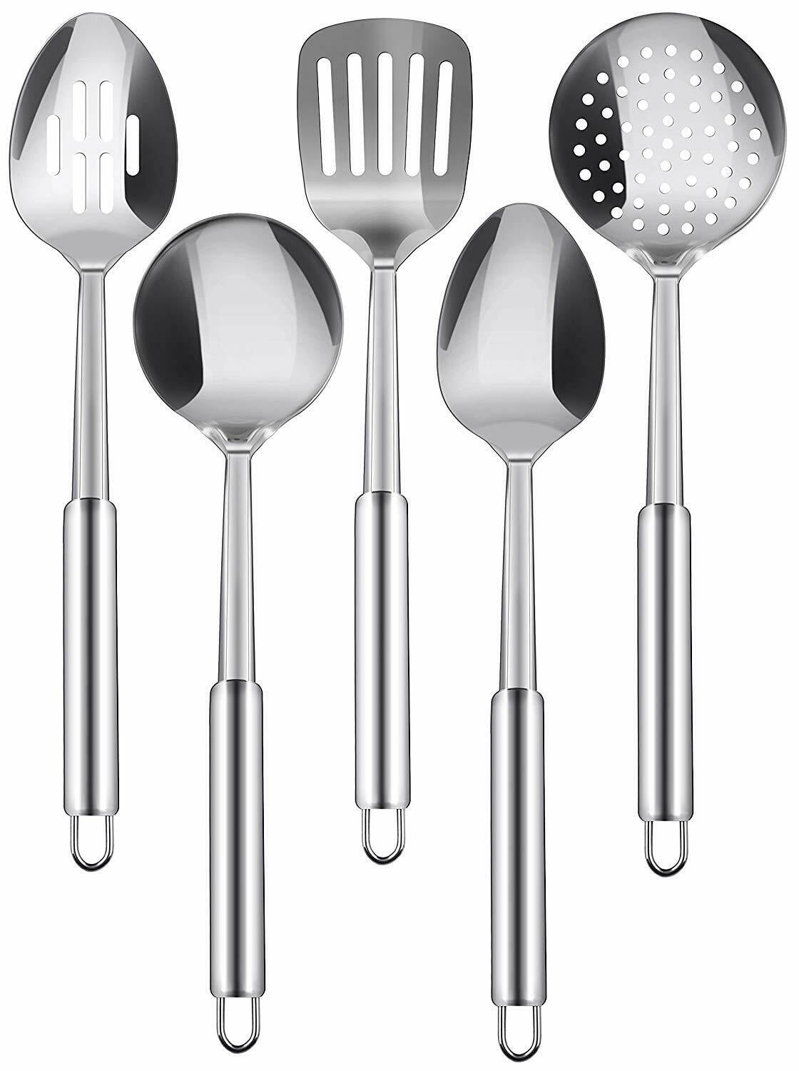 Slotted Spoon 5-Piece Serving Spoons Includes Ladle Benlasen Kitchen Stainless Steel Cooking Utensils Set Slotted Turner Solid Spoon Skimmer