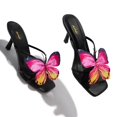 thumbnail image 3 of XYD Women Open Square Toe Colorful Butterfly Slide Sandals Slip on Mid Thin Heel Mules Chic Summer Beach Shoes Size 7 Black, 3 of 4