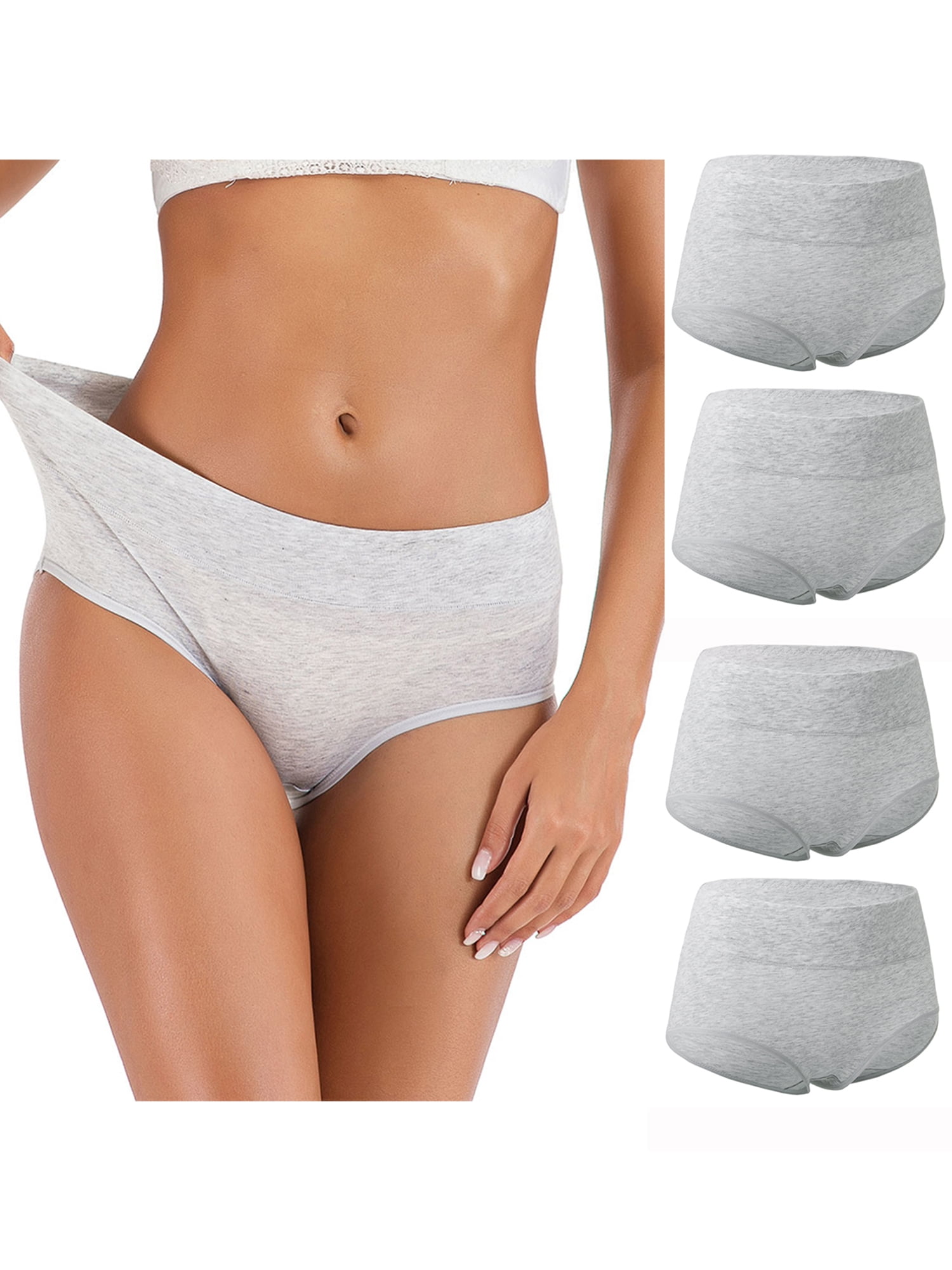4 Pack Set Cotton Underwear for Women's High Waist Underwear Seamless Brief Panties Full