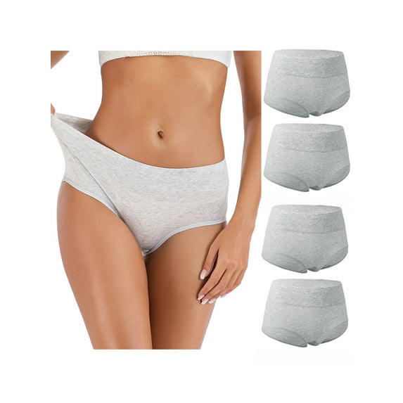 4 Pack Set Cotton Underwear for Women's High Waist Underwear Seamless Brief Panties Full Coverage Comfortable Cotton Underwear