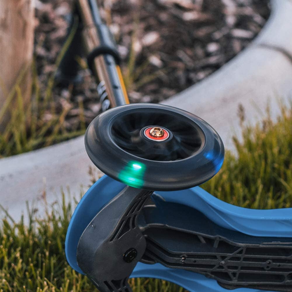 HighTech Mega GlideKick 3-Wheel Foldable Scooter With Lightup Wheels & Extendable T-Bar - Blue