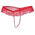 thumbnail image 4 of Braguitas elegantes de encaje transparente con espalda en T y perlas para mujer rojo, 4 of 7