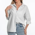 thumbnail image 6 of Kovlvoll Womens Long Sleeve Tops Cotton Linen Lapel Collared Button up Shirts Summer Lightweight Solid Color T-Shirt, 6 of 7