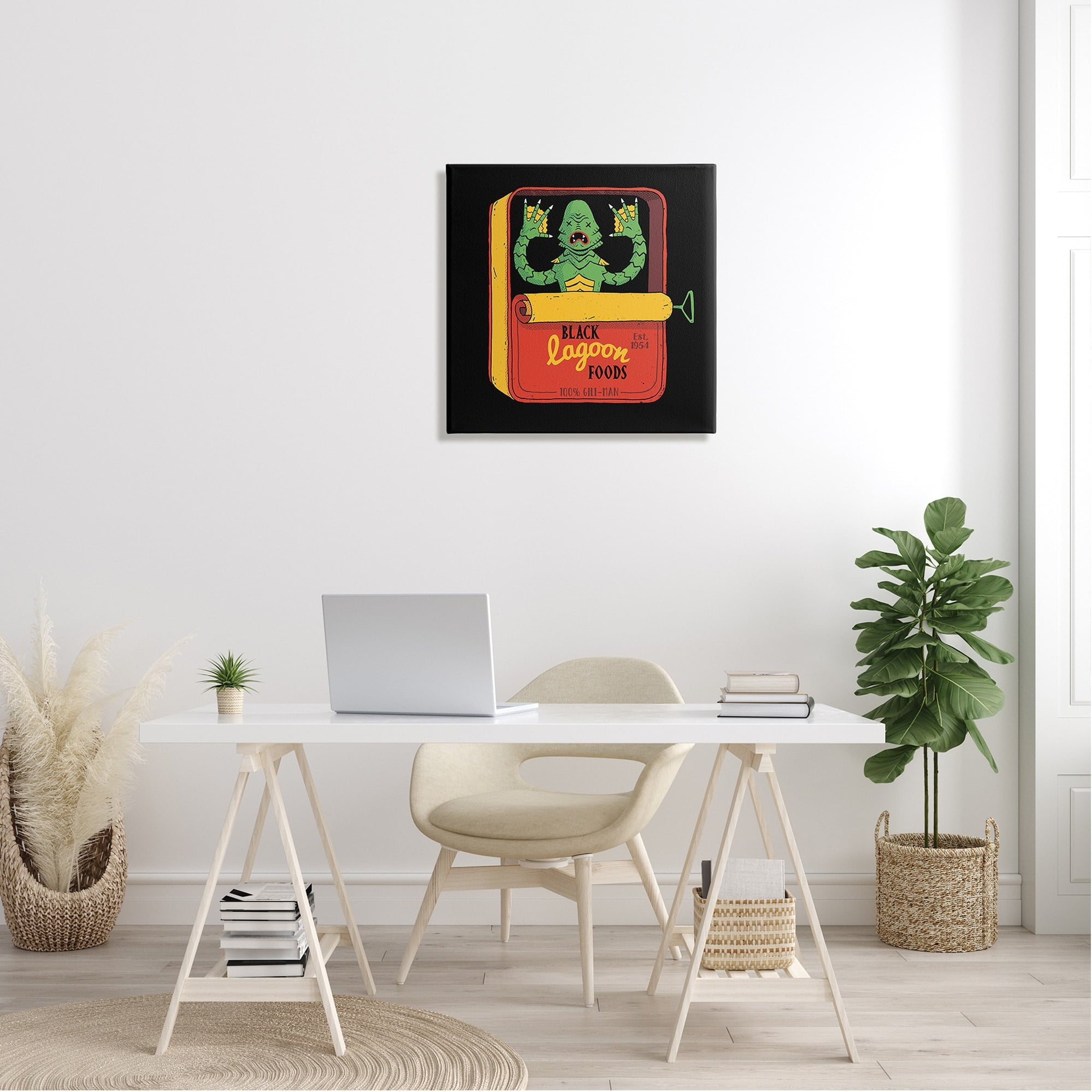 Stupell Industries Black Lagoon Creature Novelty Tuna Can Design Canvas Wall Art, 24 x 24, Design by Michael Buxton