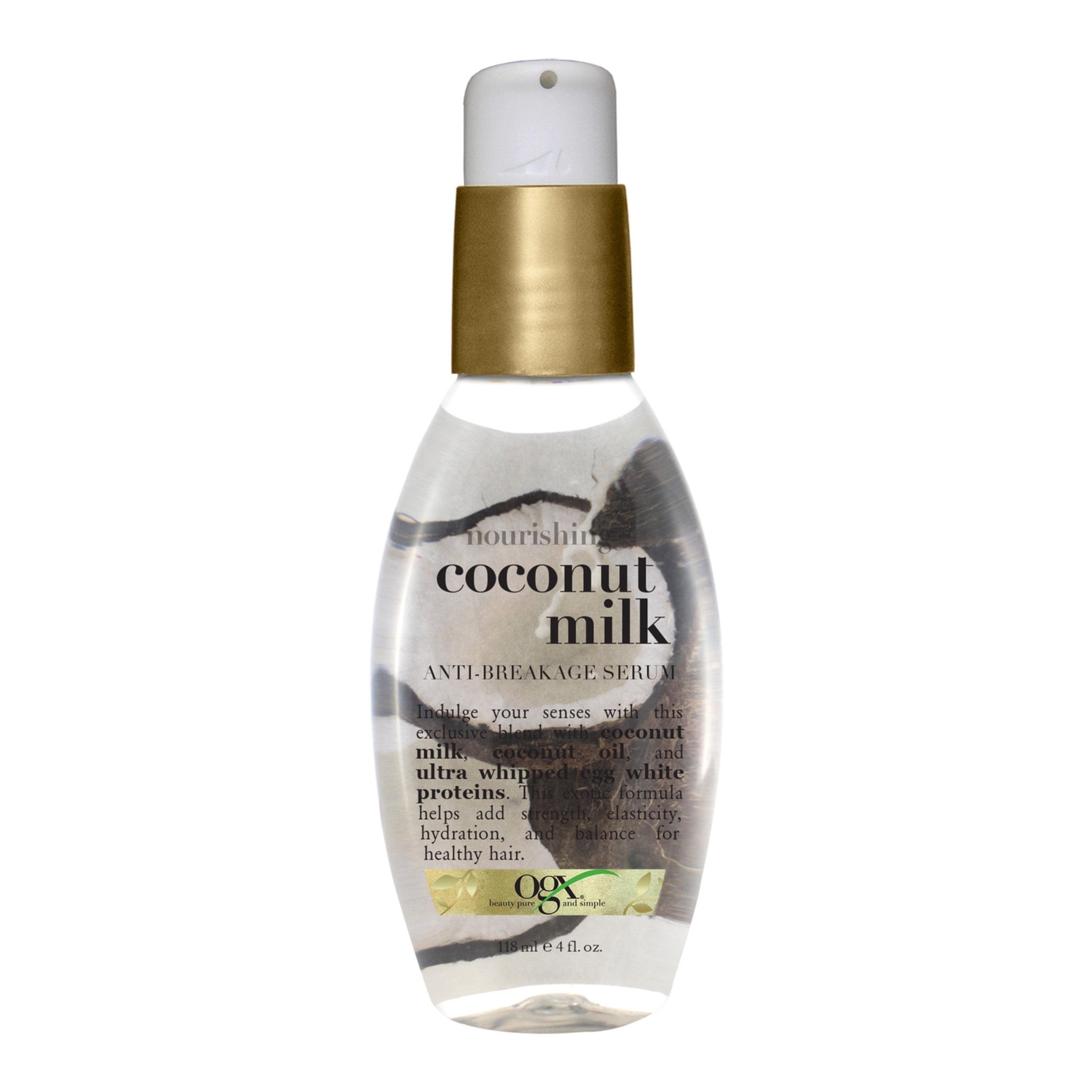 OGX Coconut Milk Moisturizing Strength & Shine, Leave-In Treatment Hair Serum with Egg White Protein, 4 fl oz